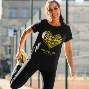 I Love Pickleball Personalized Name Word Art Heart T-Shirt