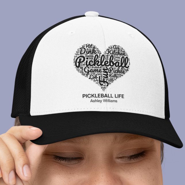 I Love Pickleball Personalized Name Word Art Heart Trucker Hat (Personalize with your choice of text and name.See collection for other matching items)