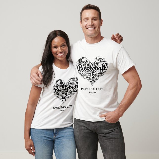 I Love Pickleball Personalized Word Art Heart T-Shirt (Unisex)