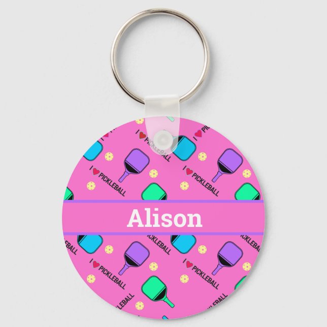 I love Pickleball pink  Keychain (Front)