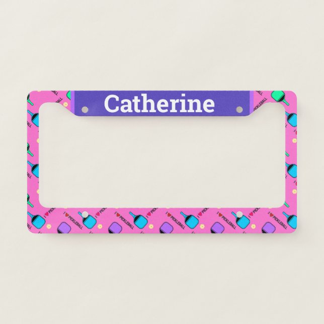 I love Pickleball  pink License Plate Frame (Front)