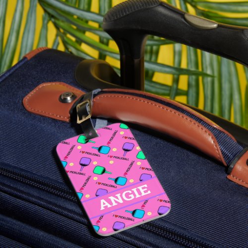 I love Pickleball pink  Luggage Tag