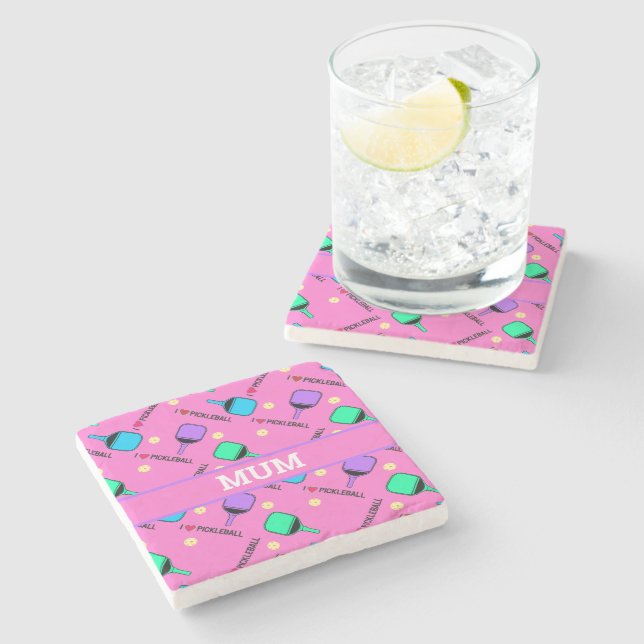 I love Pickleball pink  Stone Coaster (Side)