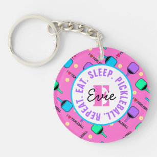 I love Pickleball pink, with name and initial Keychain