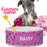 I love Pickleball pink with name Pet<br><div class="desc">I love pickleball on pastel pink background. Perfect as a gift for pickleball dog or cat mommy.  Pet Bowl  with pink pickleball motif and customizable name
 

Happy wearing and best wishes for your future games!</div>