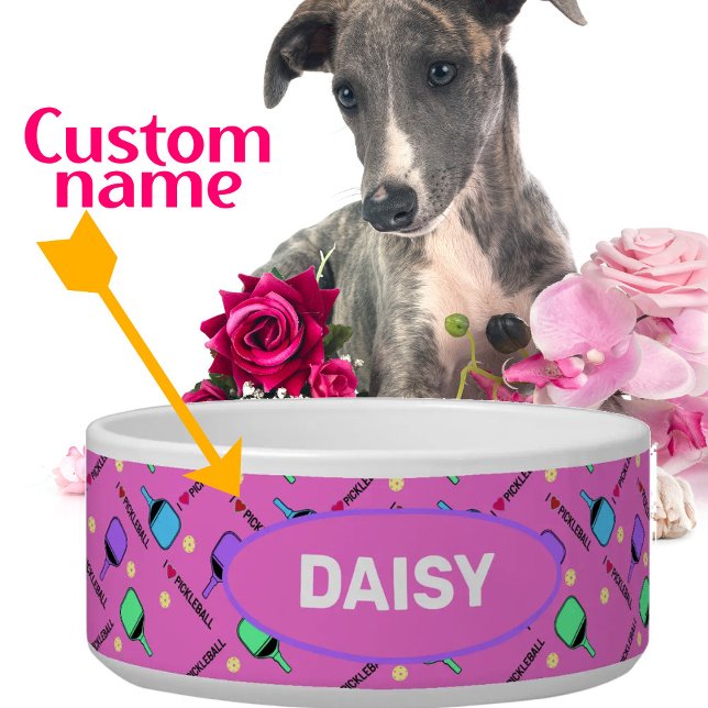 I love Pickleball pink with name Pet  Bowl (Creator Uploaded)
