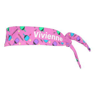 I love Pickleball pink with name Tie Headband