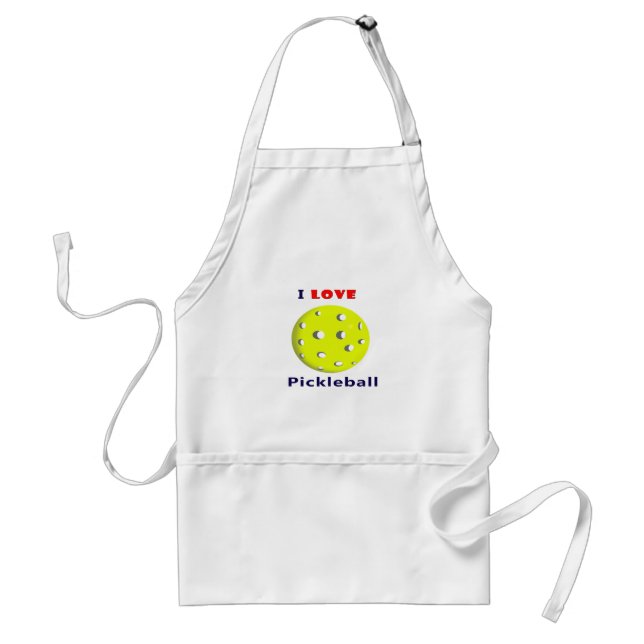 i love pickleball red text pickleball graphic.png adult apron (Front)