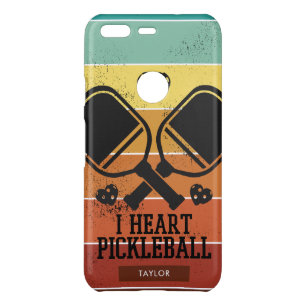I Love Pickleball   Retro Stripes Monogram Name Uncommon Google Pixel Case