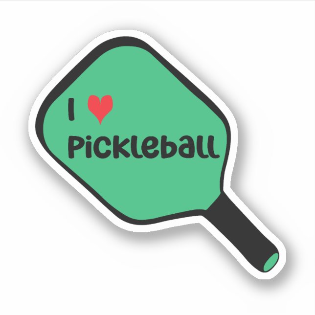 I love pickleball Text on Green Pickleball Paddle Sticker (Front)