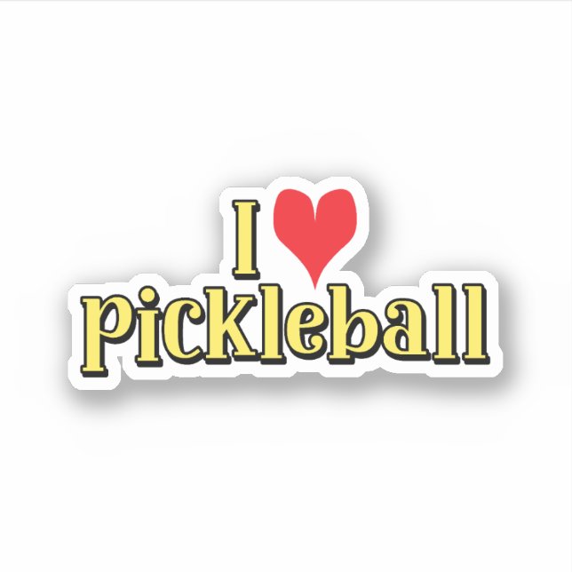 I love pickleball Text on Yellow with Red Heart Sticker (Front)