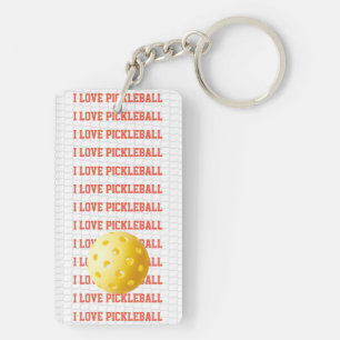 I LOVE PICKLEBALL Text Sports Game Ball Net Fun Ke Keychain