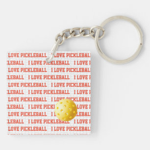 I LOVE PICKLEBALL Text Sports Game Ball Net Fun Keychain