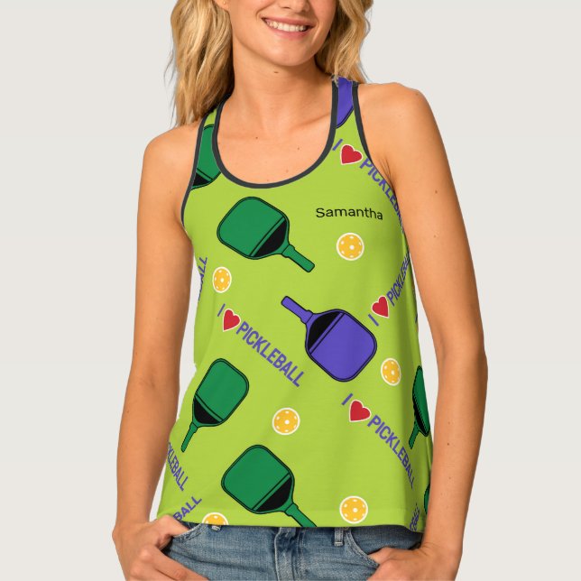 I love Pickleball  with custom  name Tank Top (Front)