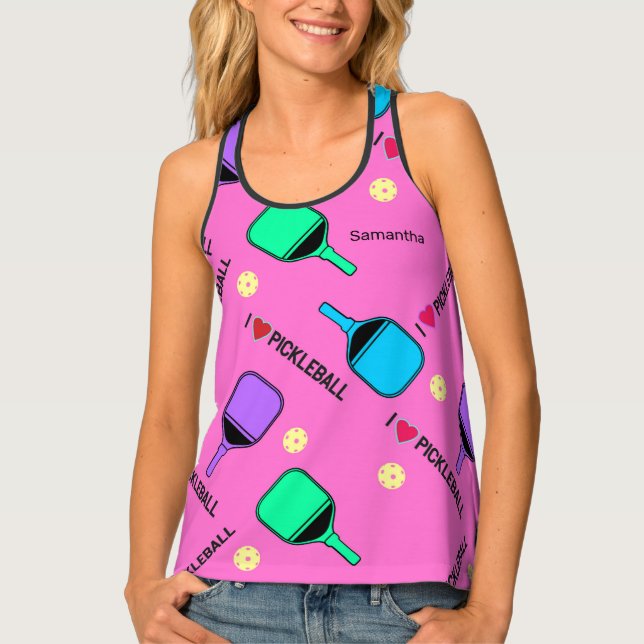 I love Pickleball  with custom  name Tank Top (Front)