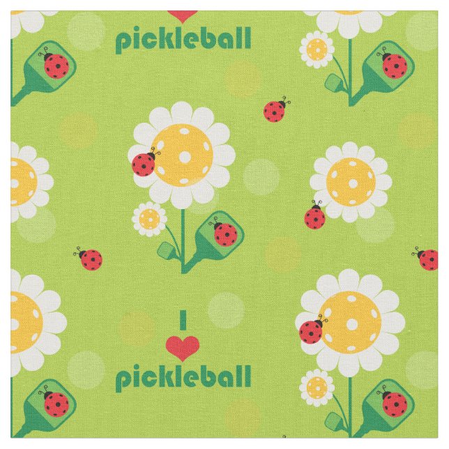 I love pickleball with ladybugs, custom size fabric (Close Up)