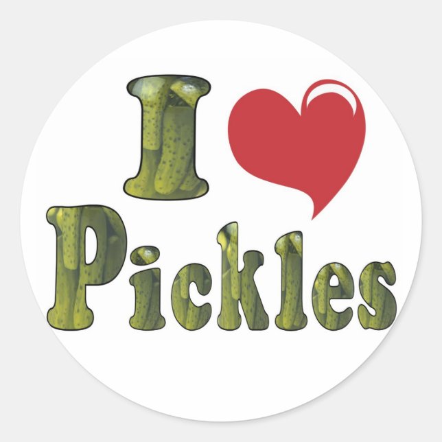 I Love Pickles Classic Round Sticker (Front)