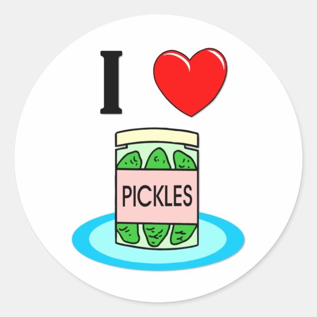 I Love Pickles Classic Round Sticker (Front)