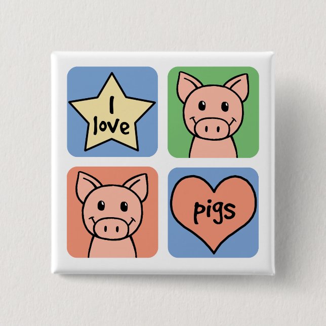 I Love Pigs Pinback Button (Front)