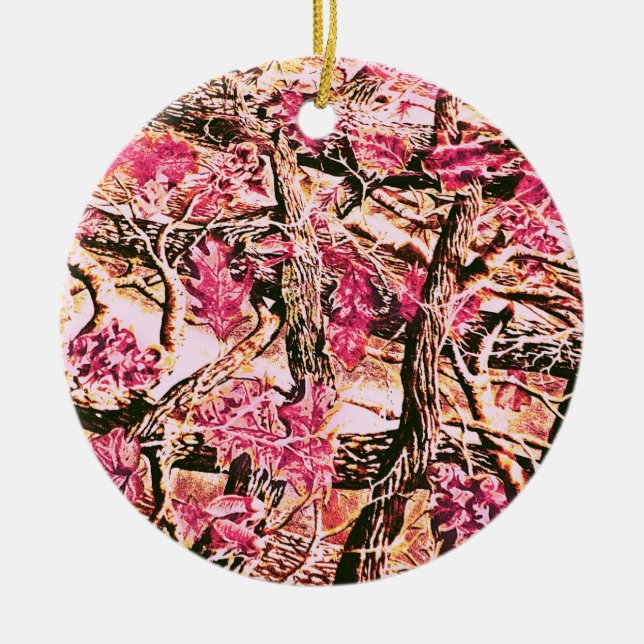 I Love Pink Camo Ceramic Ornament (Front)