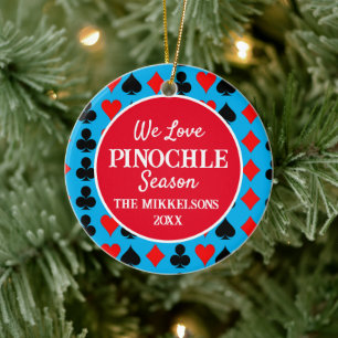 I Love Pinochle Season Blue Ceramic Ornament