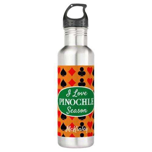 I Love Pinochle Season Burnt Orange Stainless Steel Water Bottle