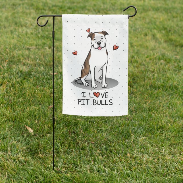 I Love Pit Bulls (lt brindle white 3) Hearts Cute Garden Flag (In SItu)