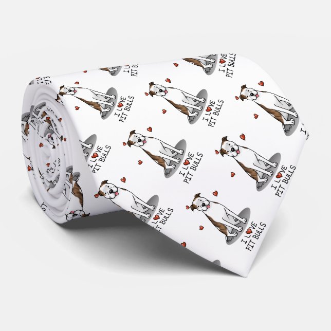 I Love Pit Bulls (lt brindle white 3) Neck Tie (Rolled)