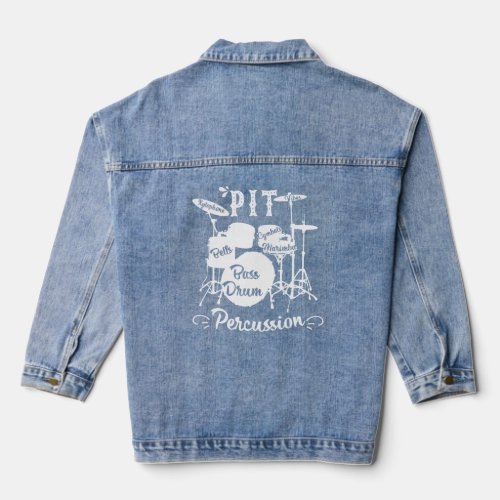 I Love PIT Marching Band Percussion Heart Word Clo Denim Jacket