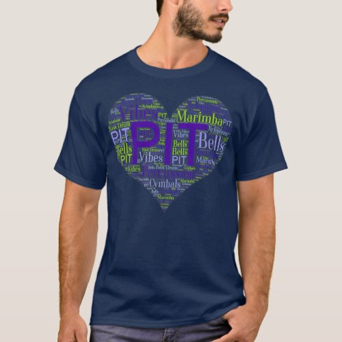 I Love PIT Marching Band Percussion Heart Word T_Shirt