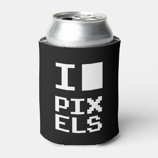 I Love Pixels, geek design, pixel art Can Cooler (Can Front)