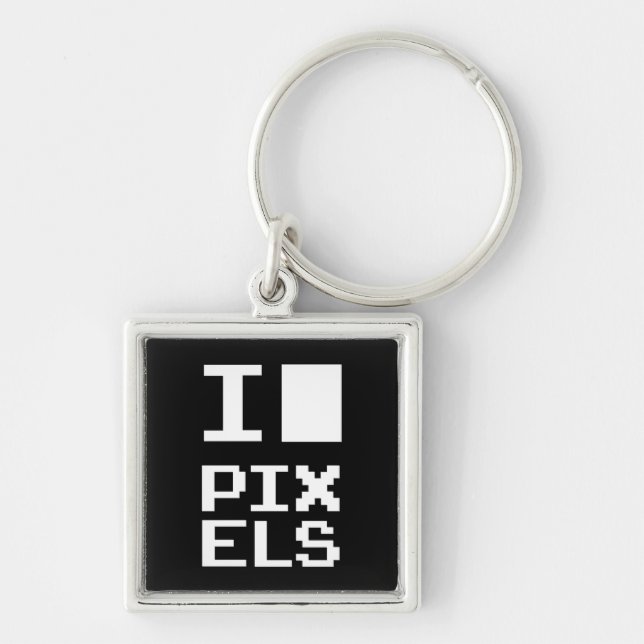 I Love Pixels, geek design, pixel art Keychain (Front)