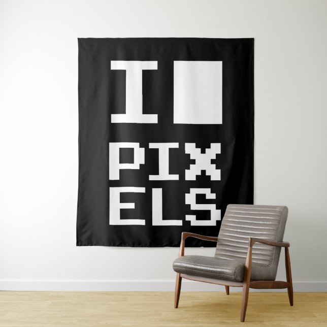 I Love Pixels, geek design, pixel art Tapestry (In Situ)