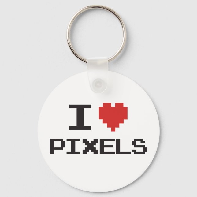 I love pixels pixelated heart retro 8bit gamer keychain (Front)