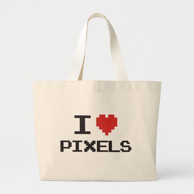 I love pixels pixelated heart retro 8bit gamer large tote bag (Front)