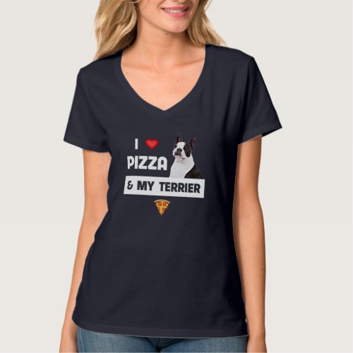 I Love Pizza and My Boston Terrier Dog Pepperoni F T_Shirt