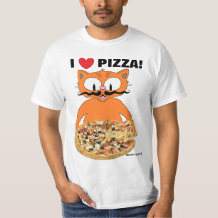I love pizza! Funny Cute Cartoon Mustache Cat T-Shirt