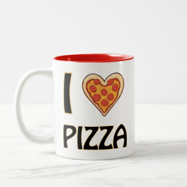 I love Pizza – Funny Food Lover Gift Two-Tone Coffee Mug (Left)