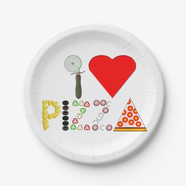 I Love Pizza Paper Plate (Front)