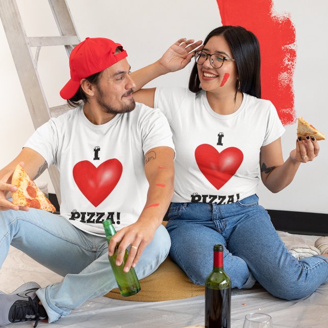 I Love Pizza Red Heart Unisex T-Shirt (Pepperoni Pizza Slice Dark Shirt)
