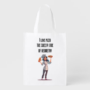 "I Love Pizza: The Cheesy Side of Geometry" funny Grocery Bag