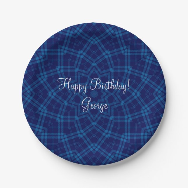 I Love Plaid Blue Paper Plates (Front)