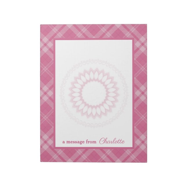 I Love Plaid Rosa Border & Flower Medallion Notepad (Rotated)
