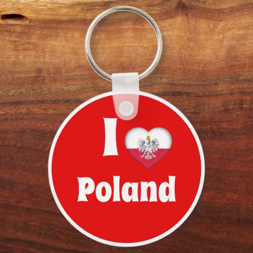 I love Poland Polish Flag Heart with Eagle Keychain