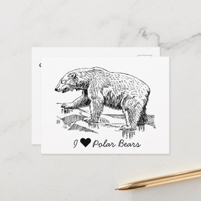 I Love Polar Bears Postcard (Front/Back In Situ)