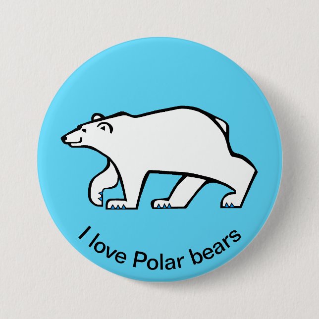 I love Polar BEARS - Wild animals - Ice blue Button (Front)