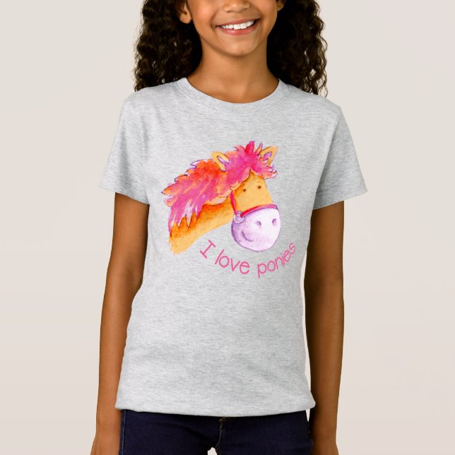 I love ponies watercolor art whimsy art T-Shirt (Front)