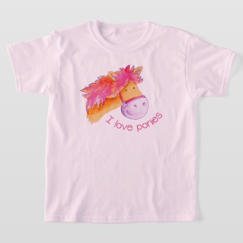 I love ponies whimsy horsey pink orange  T_Shirt