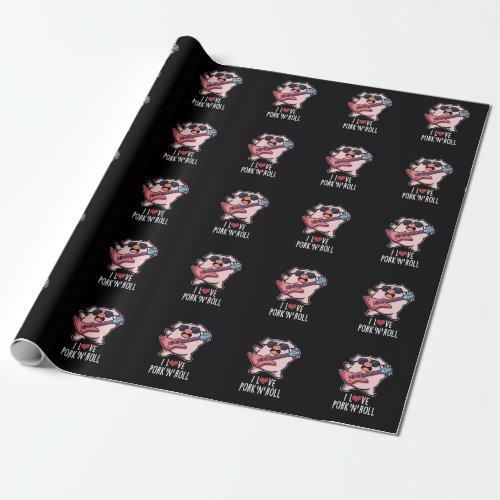 I Love Pork And Roll Funny Music Pig Pun Dark BG Wrapping Paper