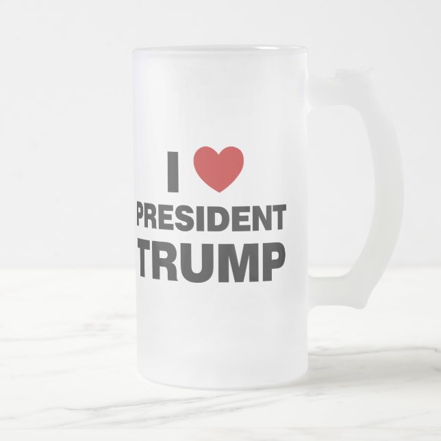 I Love President Trump Heart Frosted Glass Beer Mug (Right)